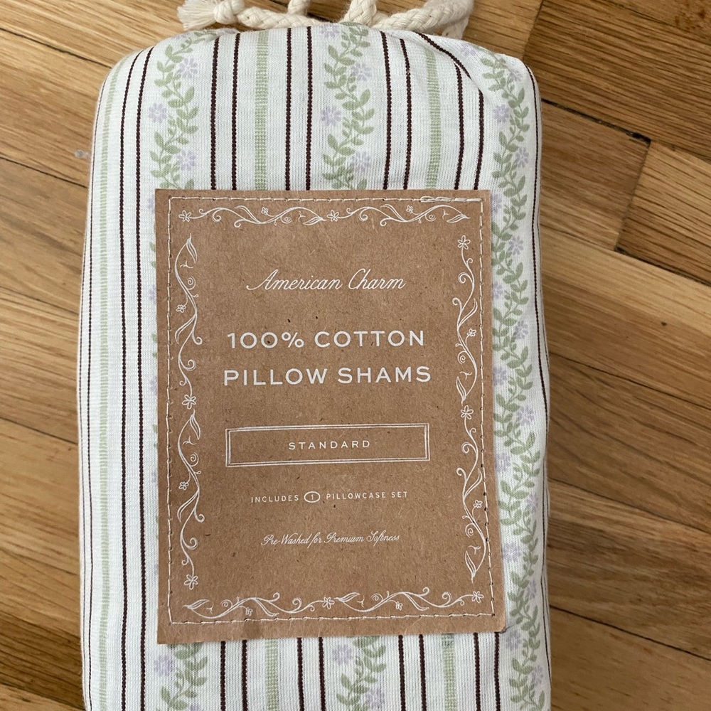 American Charm Green Stripe Cotton Pillow Shams - Standard